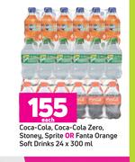 Coca Cola, Coca Cola Zero, Stoney, Sprite Or Fanta Orange Soft Drinks-24 x 300ml Each