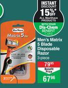 Max Shave Men's Matrix 5 Blade Disposable Razor 3 Piece