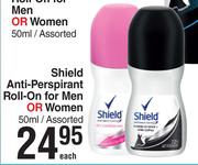 Shield Anti Perspirant Roll On For Men Or Women Assorted-50ml Each