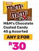 M&M's Chocolate Coated Candy Assorted-For Any 2 x 45g
