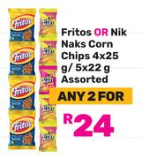 Fritos Or Nik Naks Corn Chips 4 x 25g, 5 x 22g Assorted-For Any 2