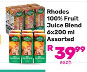 Rhodes 100% Fruit Juice Blend Assorted-6 x 200ml Each