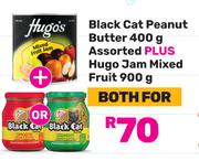 Black Cat Peanut Butter 400g Assorted Plus Hugo Jam Mixed Fruit 900g-For Both