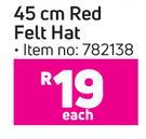45cm Red Felt Hat-Each