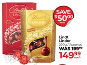 Lindt Lindor Chocolate Assorted-200g Each