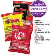 Nestle Bar One Chocolate Minis 189g Or Tex Chocolate Minis 182g Or Kitkat Choc Minis 180g-For 1