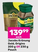 Jacobs Kronung Gold, Origins 200g Or 230g Pouch-Each