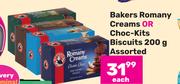 Bakers Romany Creams Or Choc Kits Biscuits Assorted-200g Each