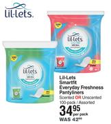 Lil-Lets Smartfit Everydat Freshness Pantyliners Scented Or Unscented 100 Pack Assorted-Per Pack