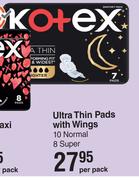 Kotex Ultra Thin Pads With Wings 10 Normal 8 Super-Per Pack