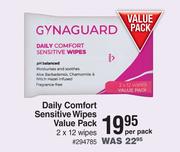 Gyna Guard Daily Comfort Sensitive Wipes Value Pack 2 x 12 Wipes-Per Pack