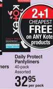 Kotex Daily Protect Pantyliners 40 Pack Assorted-Per Pack