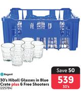 Regent 30's Hiball Glasses In Blue Crate Plus 6 Free Shooters-Per Crate