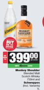 Monkey Shoulder Blended Malt Scotch Whisky 750ml & Schweppes 1L-For Both