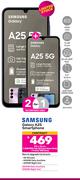 2 x Samsung Galaxy A25 5G Smartphone-On 1.3GB Red Top Up Core More Data + On Promo 1GB Data