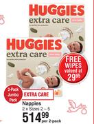 Huggies Extra Care Nappies Sizes 2-5-Per 2 Pack