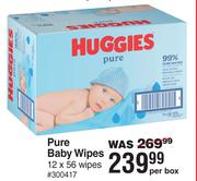 Huggies Pure Baby Wipes 12 x 56 Wipes-Per Box