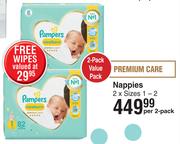 Pampers Premium Care Nappies 2 x Sizes 1-2-Per 2 Pack