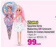 Zuru Sparkle Girlz Ballerina Or Unicorn Dolls In Cones Assorted-Each