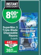 SuperMax 3 Triple Blade Disposable Razors-5 Per Pack