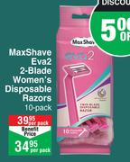 MaxShave Eva2 2-Blade Women's Disposable Razors-10 Per Pack