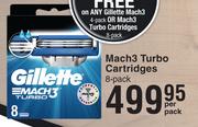 Gillette Mach3 Turbo Cartridges-8 Per Pack