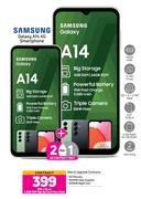 2 x Samsung Galaxy A14 4G Smartphone-On 1.2GB Red Top Up Core More Data