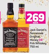 Jack Daniel's Tennesse Original Honey Or Fire Whisky-750ml Each