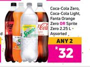 Coca Cola Zero, Coca Cola Light, Fanta Orange Zero Or Sprite Zero Assorted-For 2 x 2.25L