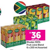 Rhodes 100% Fruit Juice Blend 6 x 200ml Assorted- Per Pack