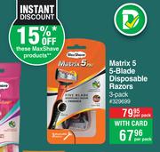 Maxshave Matrix 5 5-Blade Disposable Razors-3 Per Pack