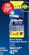 Gillette Blue3 Simple Disposable Razors-5 Per Pack