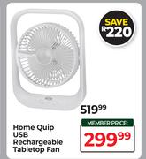 Home Quip USB Rechargeable Tabletop Fan