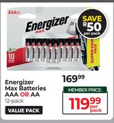 Energizer Max Batteries AAA Or AA (12 Pack)-Each