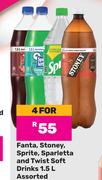 Fanta, Stoney, Sprite, Sparletta & Twist Soft Drinks Assorted-For 4 x 1.5L