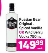 Russian Bear Original, Spiced Vanilla Or Wild Berry Vodka-750ml Each