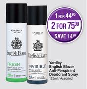 Yardley English Blazer Anti Perspirant Deodorant Spray Assorted-For 1 x 125ml