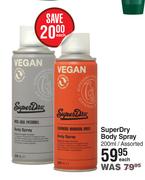 Super Dry Body Spray Assorted-200ml Each