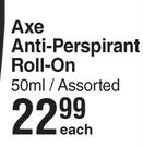 Axe Anti-Perspirants Roll-On Assorted-50ml Each