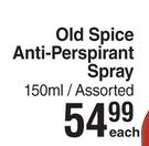 Old Spice Anti-Perspirant Spray Assorted-150ml Each