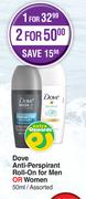 Dove Anti-Perspirant Roll-On For Men Or Women Assorted-For 1 x 50ml