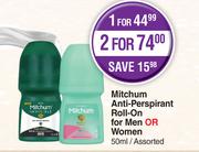Mitchum Anti-Perspirant Roll-On For Men Or Women Assorted-For 1 x 50ml