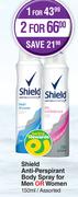 Shield Anti-Perspirant Body Spray For Men Or Women Assorted-For 1 x 150ml