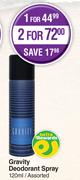 Gravity Deodorant Spray Assorted-For 2 x 120ml