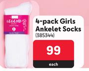 Legend 4 Pack Girls Ankelet Socks-Each