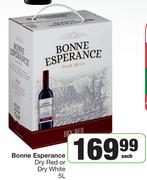 Bonne Esperance Dry Red Or Dry White-5L Each