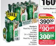 Hunter's Real Dry Or Gold Cider Handies-24 x 330ml Per Combo