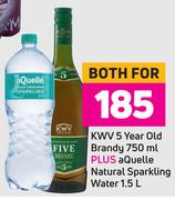 KWV 5 Year Old Brandy 750ml Plus aQuelle Natural Sparkling Water 1.5Ltr-For Both