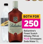 Ballantine's Finest Scotch Whisky 750ml Plus Schweppes Soda Water 1Ltr-For Both