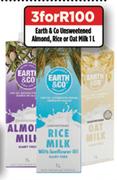 Earth & Co Unsweetened Almond, Rice Or Oat Milk 1Ltr-For 3